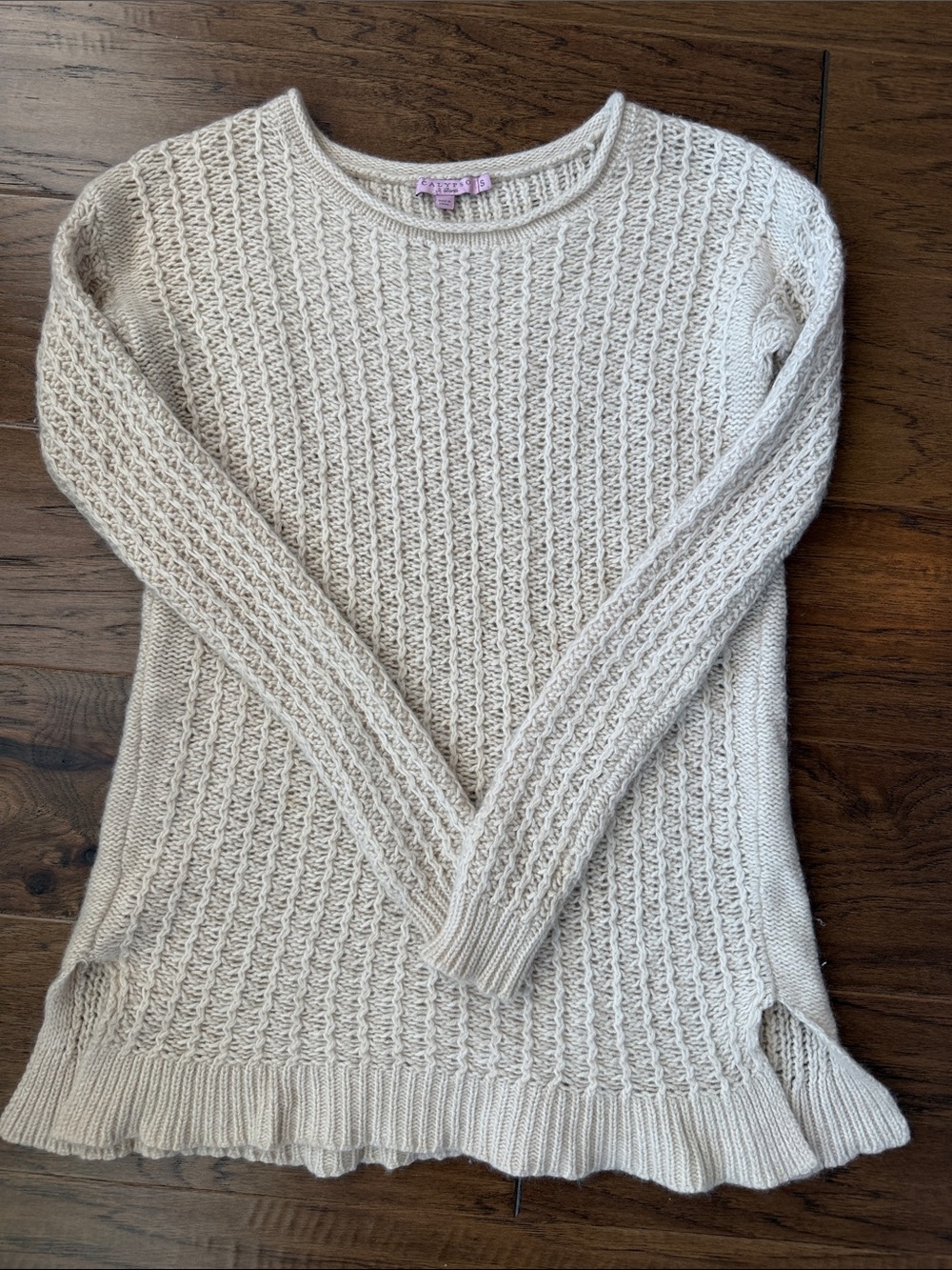 Calypso St. Barth Cream 100% Cashmere Cable Knit Crewneck Sweater S